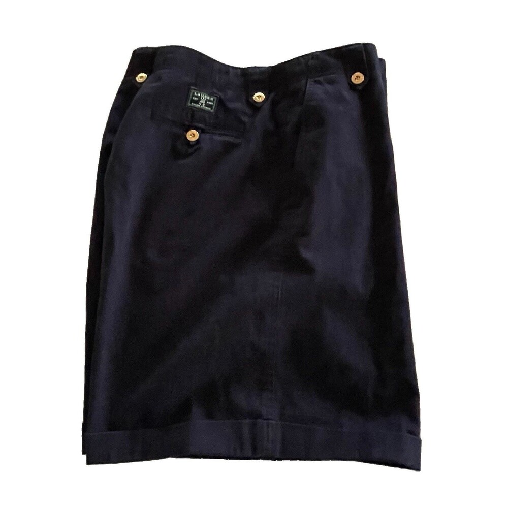 Lauren Ralph Lauren Navy Bermuda Shorts Cotton Hong Kong Gold Buttons Ladies 14
